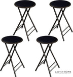 Lavish Home Set of 4 Counter Height Bar Stools – 24-Inch Backless Folding Chairs with 225lb Capacity for Kitchen, Rec Room, or Game Room (Black)