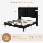 SHA CERLIN Full Size Bed Frame with Charging Station & Storage Headboard, Velvet Platform Bed with Upholstered Modern Wingback Design, Wooden Slats Support, No Box Spring Needed, Easy Assembly, Black
