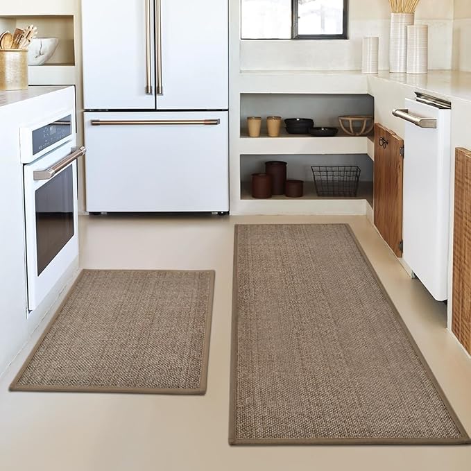 Artoid Mode Washable Kitchen Rugs and Mats Set of 2, Non Skid Rubber Absorbent Kitchen Floor Mats Front of Sink - 17x29 and 17x47 Inch