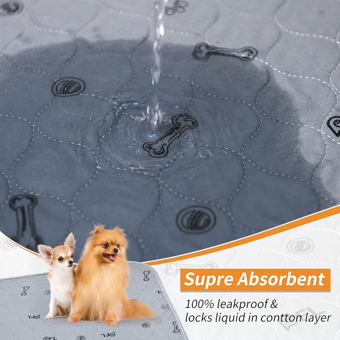 Washable Puppy Pads 2 Pack , 41x41 Reusable Pee Pads for Dogs | Absorbent Whelping Pads with Bone Print, Waterproof Dog Rug Non-Slip Protector for Housbreaking,Potty Training, Bed Couch