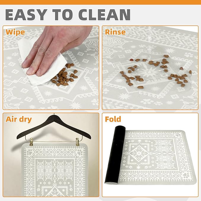 KOOLTAIL Dog Food Mat, Absorbent Pet Feeding Mat for Food and Water Bowls, Placement Pad for Floors with Waterproof Rubber Backing, Quick Dry Water Dispenser Mat for Dogs Puppy Cats, Large, 17"x28"
