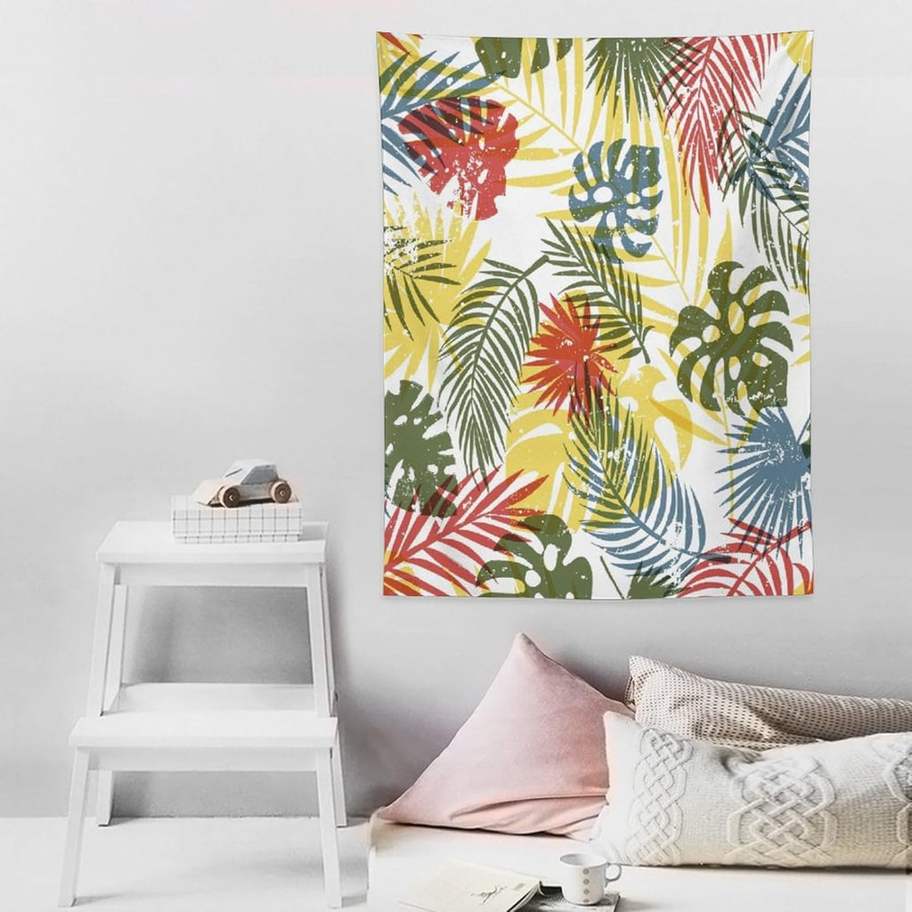 ICMOLYYENLO Boho Green Leaves Tapestry, Mid Century Abstract Tropical Palm Leaves Modern Minimalist Geometric Wall Hanging, Neutral Home Decor Art for Living Room Bedroom Dorm 60x60 Inch
