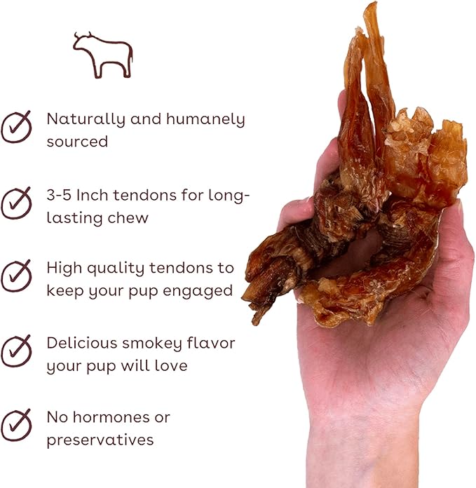 Pupford Thick Beef Tendon Chews for Dogs & Puppies, All-Natural Dog Chew with Glucosamine for Joint Health, Long-Lasting Toy, Great for Teething (5 Count)