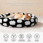 JOEJOY Jacquard Donut Round Small Dog Beds,Black 23x23x7in, Removable Washable Cover, Cute Pattern, Ultra Soft Fluffy Calming Pet Bed with Thick Supportive Bolster