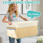 BALEINE Fabric Storage Bins with Lid, Collapsible Extra Large Storage Boxes Bins Baskets with Divider for Home Organizing (25"x13"x16", Khaki&Beige)