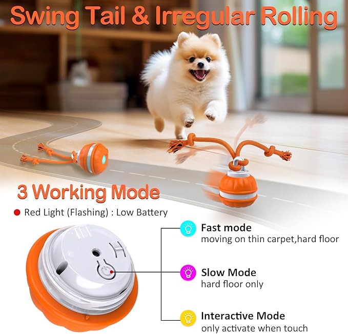 Peppy Pet Ball for Dogs, Dog Interactive Toys,Motion Activate Rolling Ball for Puppy/Small Dogs, Automatic Moving Toy,USB Rechargeable