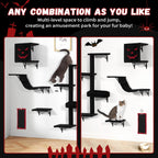 COZIWOW Wall-Mounted Cat Tree | Space-Saving Feline Furniture with Multiple Levels | Durable Scratch Post for Indoor Cats, Black&Red