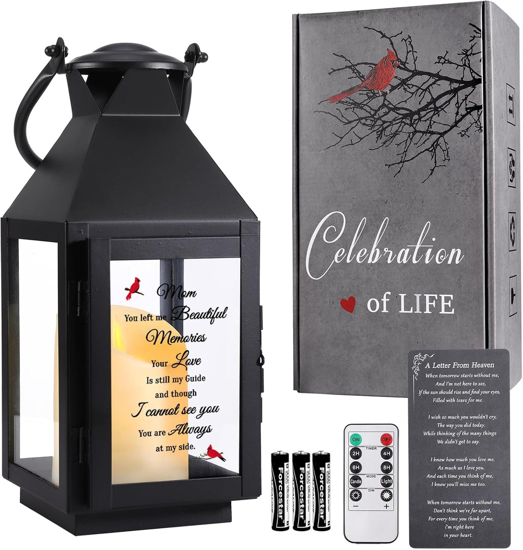 Memorial Lantern, Sympathy Gifts for Loss of Mom/Loved One, Bereavement Gifts, in Memory of Loved One Lantern,Celebration of Life, Memorial Gifts, Funeral Lantern,Mom You Left me Beautiful Memories