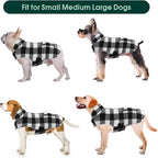 Kuoser Dog Winter Coat, Windproof Dog Fleece Jacket British Style Plaid Cold Weather Doggie Vest Coats, Reversible Cozy Warm Pet Clothes Apparel for Large Size Dogs L