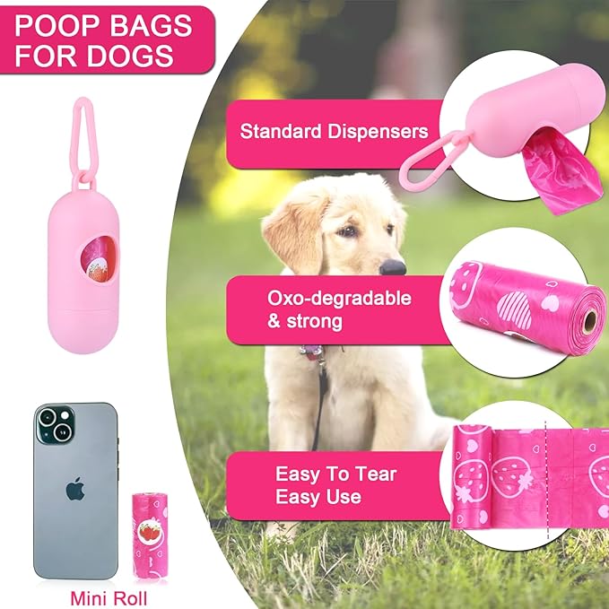 Dog Poop Bags 300 Count, Leak Proof & Scented Waste Bags for Dog Walking, Park/Backyard Cleanup - Eco Friendly Poop Bags for Small/Medium/Large Dogs (Pink)