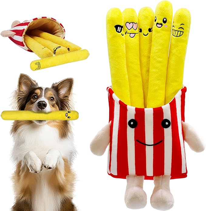 Dog Squeak Toys, 5 Pack French Fry PlushToys Interactive Cute Dog Toys for Small Dogs Holiday Dog Toys
