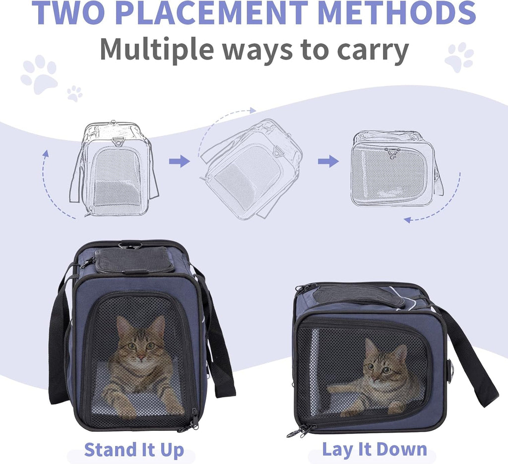‌Petsfit Airline Approved Pet Carrier for Small Cats, 16.5x8.6x11 TSA Approved Carrier, with Removable Dual-Sided Padding (2-Way Placement) - Fits Under Most Airplane Seats, Escape Proof (Navy)