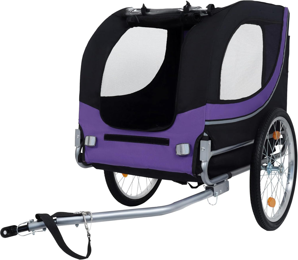 Blue-Grey Large Folding Bike Trailer for Dogs – Heavy-Duty Steel Frame, 66LB Capacity Pet Carrier for All-Terrain Cycling, Jogging & Camping Adventures!
