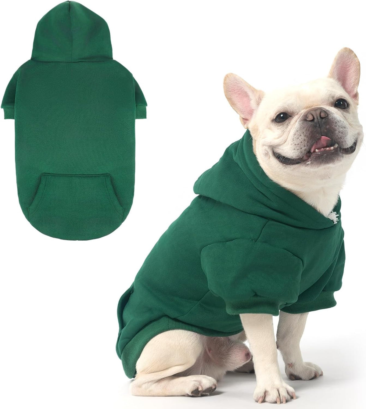 KOOLTAIL Basic Dog Hoodie - Soft & Warm Dog Hoodie Sweater with Leash Hole and Pocket, Dog Winter Coat, Cold Weather Clothes Sweatshirt for Small Medium Large Dogs Puppy Cat Boys Girls Deep Green M