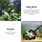 hygger Small Fish Tank Cleaner, Aquarium Cleaning Tools Kit with Handle, Seaweed Scraper, Fishing Net, Sponge Brush,Wall Brush (M)