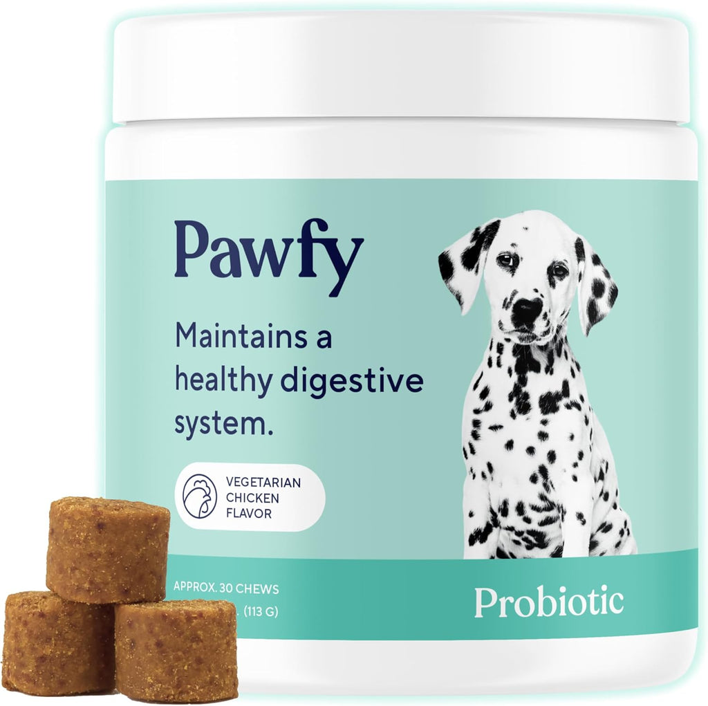 Pawfy Probiotics for Dogs | Supports Digestive Health, Diarrhea for Small and Large Dogs | Improves Gut Health | Anti Yeast Supplements | Promotes Skin Health and Seasonal Allergies Support - 30 Chews