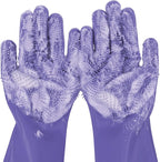 Pecute Pet Grooming Gloves, Large, Heat Resistant, Silicone Bathing and Massaging Gloves with High-Density Teeth and Enhanced Five Finger Design for Dogs and Cats, Purple