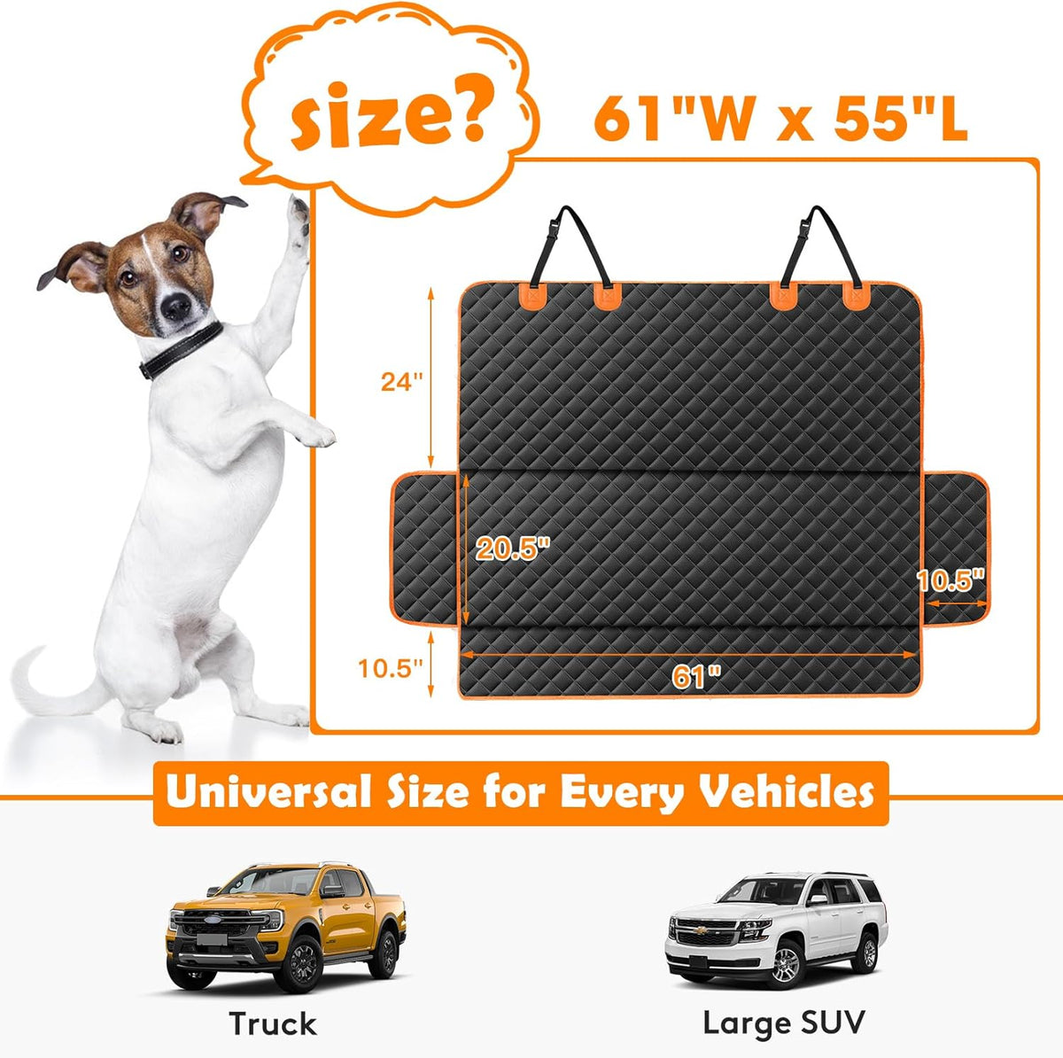 MIXJOY Truck Back Seat Cover for Dogs, Waterproof Pet Seat Covers for Trucks, Dog Cover for Truck Back Seat, Nonslip Pet Bench Seat Cover for Ford F150 F250 F350/Chevrolet Silverado/GMC/Ram