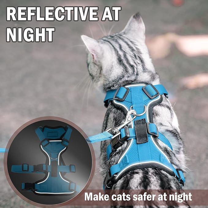 PUPTECK Cat Harness and Leash Set Escape Proof for Walking, Breathable Mash Vest Adjustable Harness for Cats Puppy Small Animals, Reflective at Night, Sky Blue Small