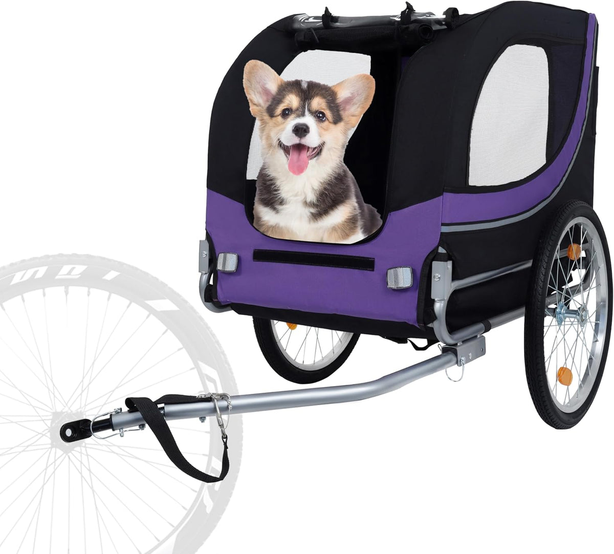Blue-Grey Large Folding Bike Trailer for Dogs – Heavy-Duty Steel Frame, 66LB Capacity Pet Carrier for All-Terrain Cycling, Jogging & Camping Adventures!