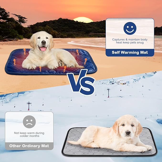 4 Pack Self Warming Cat Mat Self Heating Cat Pad Warm Thermal Pet Bed Washable Dog Crate Pad Body Heat Dog Bed Mat Blanket Non Slip Bottom for Outdoor Indoor Pets