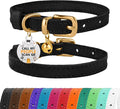 BRONZEDOG Leather Cat Collar with Removable Bells Non Breakaway Kitten QR Tag for Girl Boy (7" - 9" for Cats, Black & Gold)