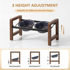 5.5inch Ceramic Adjustable Raised Double Bowls Set with Stand, 3 Heights Elevated, 2 Placement Options, Food and Water Dishes for Puppy, Cats（Double Bowls+Stand, Reactived Glaze -Grey