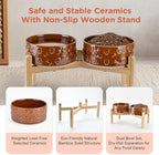 SPUNKYJUNKY Elevated Dog Bowls Ceramic, 7.3'' Dogs Food Water Bowls Raised with Non-Slip Bamboo Stand for Medium to Large Sized Breed Microwave Dishwasher Safe - 42 OZ,Skull Bronze