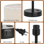 Dicoool Tall Touch Bedside Table Lamp with USB - 3 Way Dimmable Black Lamps for Bedroom Nightstand, Desk Lamp with Black Charging Station for Dorm, Office, Kids Room