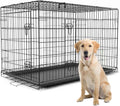 PetsTuff GREAT CRATES 48” XX-Large Dog Crate - Heavy-Duty Dog Kennel With Divider Panel For Pets 90-110lbs - Durable Leaf-Proof Tray - Foldable, Carry Handle & Wheels For Easy Moving - 2 Door Dog Cage