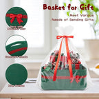OIAHOMY Christmas Basket with Gift Bags and Ribbons, Woven Storage Basket for Decorations, Nursery, Pets - Green