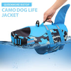 Dog Life Jacket Ripstop Dog Shark Safety Vest Adjustable Preserver with High Buoyancy and Durable Rescue Handle for Small,Medium,Large Dogs, Blue Camouflage X-Large