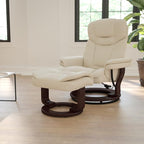 Flash Furniture Allie LeatherSoft Upholstered Recliner with Ottoman Footrest, Padded Swiveling Recliner Chair and Ottoman Set, Beige