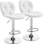 Yaheetech Barstools Set of 2, PU Leather Counter Stools Bar Chairs with Backrest, Height Adjustable Swivel Tall Chairs for Home Bar Kitchen Island, White