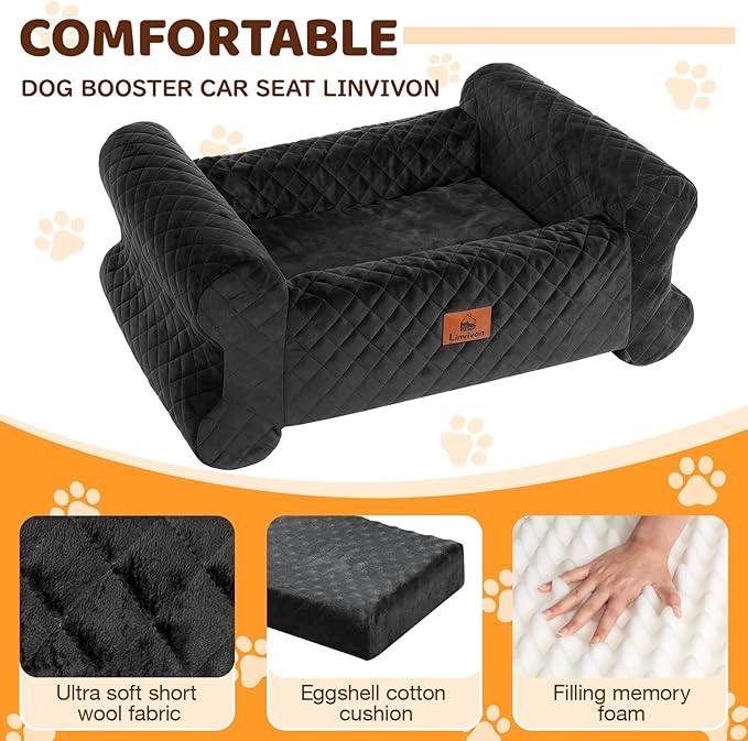 Dog Car Seat for Medium/Large Dogs up to 60 lbs, Memory Foam Dog Booster Seat with Thick Cushion, Pet Car Seat for Back with Detachable Washable Cover, Storage Pockets for SUV, Pick Up, Trunk, Black