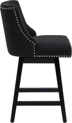 Bar Stools Set of 2, 26 Inch Upholstered Barstools with 13.8" High Back and Footrest, Swivel Counter Height Barstools for Kitchen Island Home Bar Performance Fabric Black
