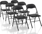 VECELO Folding Chairs 6 Pack Metal Portable with Soft PU Padded Seats for Home/Office/Party, Black