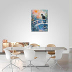 Quorin Black Cat Wall Art Water Lily Sunset Pictures Cat Wall Decor Impressionism Canvas Print Painting Artwork for Bathroom Living Room Bedroom 12"x16"
