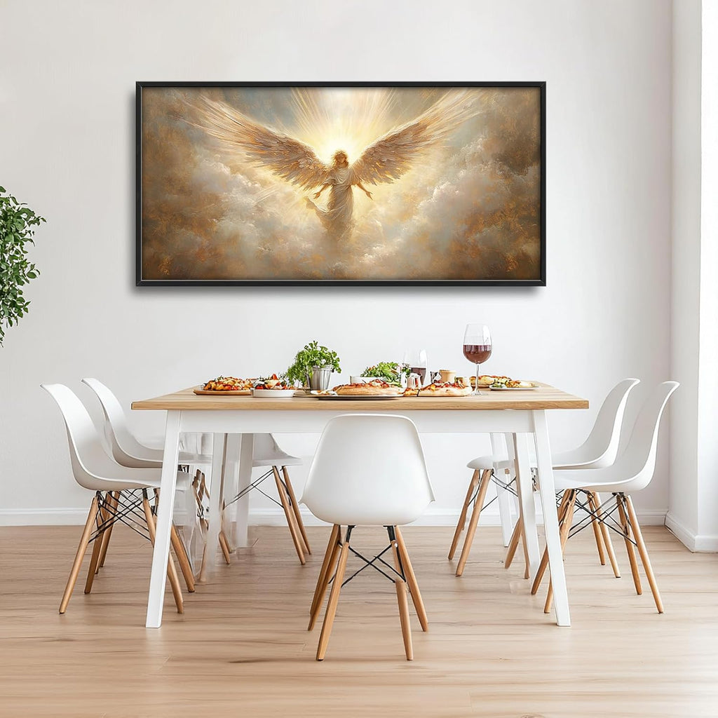 Large Angel Wall Art for Living Room, Framed Oversized Angel Wing Wall Decor Fantasy Sky Clouds Canvas Painting Modern Artwork for Living Room Bathroom Bedroom Office Dining Room 60"x30"