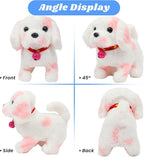 Hopearl Walking Point Dog Interactive Electronic Pet Plush Toy Puppy Woof and Moving Animated Nodding Head Gifts for Toddlers Birthday, Pink, 7''