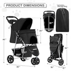 MoNiBloom Foldable Pet Stroller with Weather Cover, 3 Wheels Pet Strolling Cart for Small/Medium Dogs and Cats with Storage Basket and Cup Holder, Breathable and Visible Mesh for All-Season, Black
