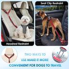 Lukovee Dog Seatbelt Leash for Cars, 2 Pack Pet Safety Seat Belt with Adjustable Buckle & Reflective Bungee, Connect Dog Harness in Vehicle Dogs Restraint Travel Daily Use (Red)