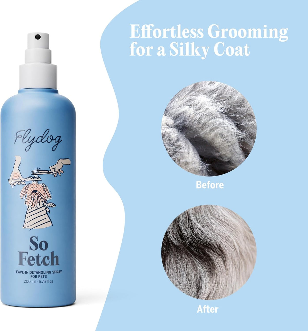 FlyDog Pet Detangler Spray for Dogs & Cats – Leave-in Hair Detangler Spray for Tangle-Free Grooming | Dog & Cat Coat Conditioner | Anti-Static, Deodorizing & Long-Lasting Freshness