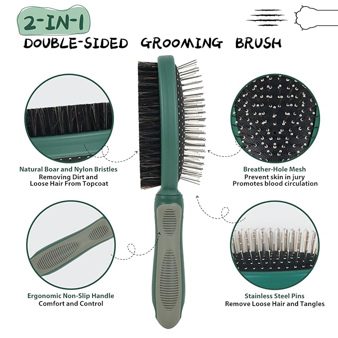 2PCS Pet Grooming and Deshedding Tools, 2-In-1 Double-Sided Cat Brush for Shedding and Bathing, Dogs & Cats Shedding Comb for Long and Short Haired Dogs Cats