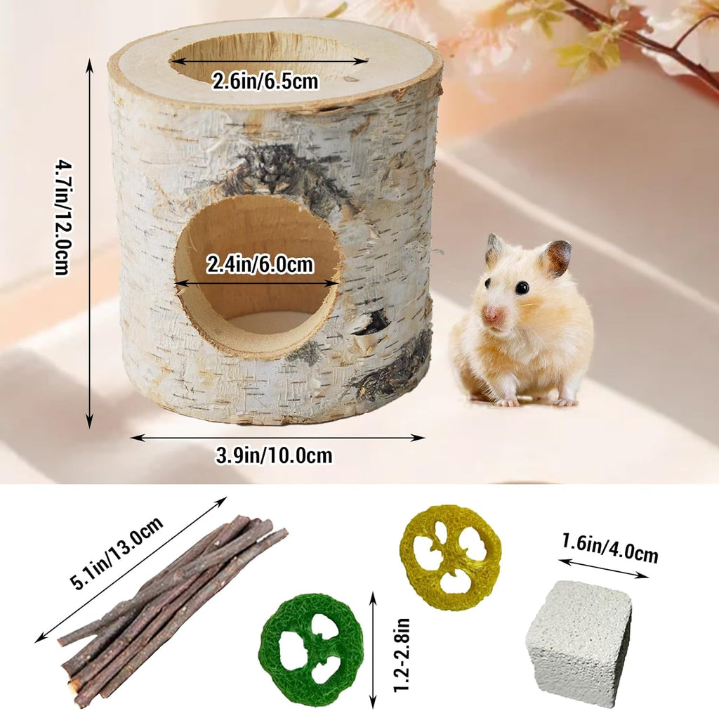 Wooden Hamster Tunnels,Natural Birch Wood Hamster Tree Hole Tube Hamster Chew Toy Small Animal Hollow Tree Trunk Tube Hideout Climbing Toy Cage Accessories for Guinea Pig Chinchilla Gerbil Rat