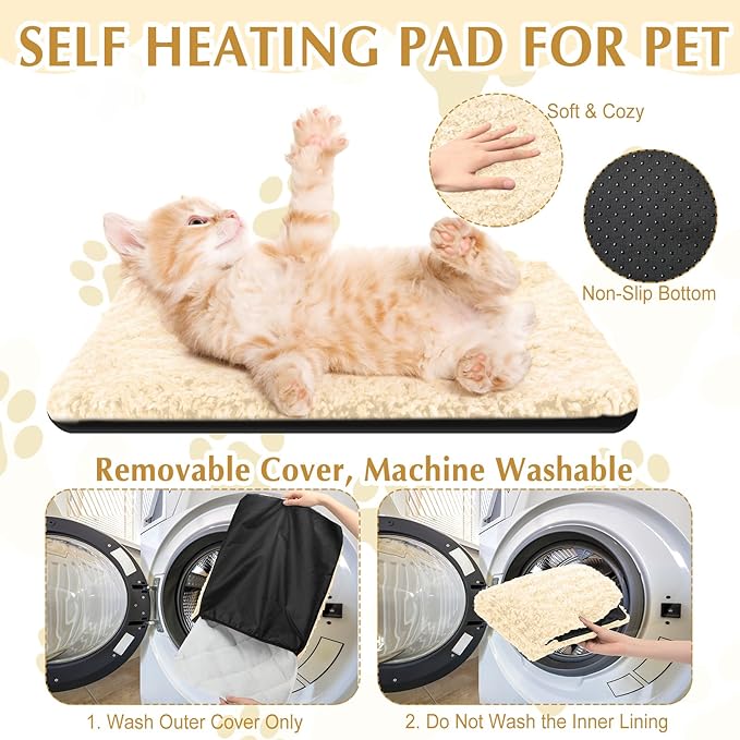 4 Pack Self Warming Cat Pads Self Heating Cat Mat Washable Homeless Dogs Thermal Pads Kennel Pad Reflects Body Heat Warm Crate Bed Mat for Indoor Outdoor Pet(Camel,16 x 20 Inch)