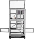 Large Ferret Cage, Chinchilla Cage with 5 Levels, Wooden Guinea Pig Cages with Wheels, Small Animal Cages with Ramp, Hideout, Pull Out Tray, for Rat, Hamster, Hedgehog