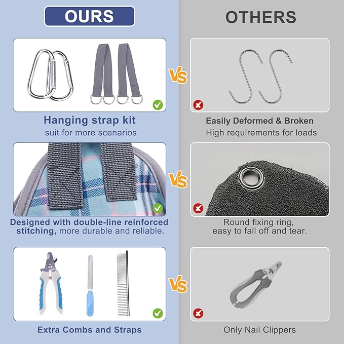 BEAUTYZOO Dog Grooming Hammock, Medium Dog Sling for Nail Trimming, Dog Hanging Harness for Claw Care with Thick Fabric Neck Support Wide Strap Restraint Cat Grooming Hammock, Blue M