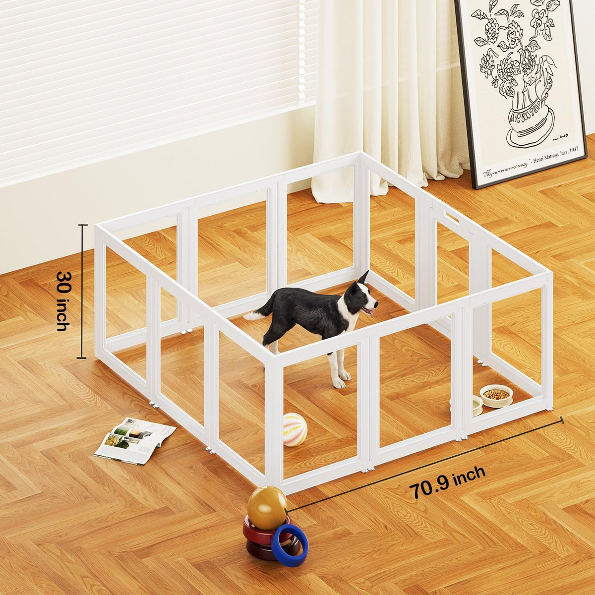 Clear Acrylic Dog Playpen Transparent Dog Playpen Indoor, Easy Assemble Clear Pet Pen for Puppy Bunny Cat Pig, Sturdy & Easy Cleaning Plastic Dog Puppy Fence (30" H, 12PCS)