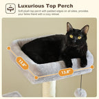 MUTTROS 62-Inch Cat Tree for Indoor Cats, Large Cat Tower with Scratching Posts for Large Cats, 2 Bigger Plush Condos, Padded Platform, Soft Cat Bed and Scratching Pad, 2 Pompoms, Gray
